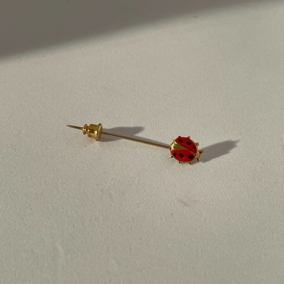 Vintage Gold Tone Enamel Laby Bug Lapel Stick Pin 4 cm - Picture 2 of 9